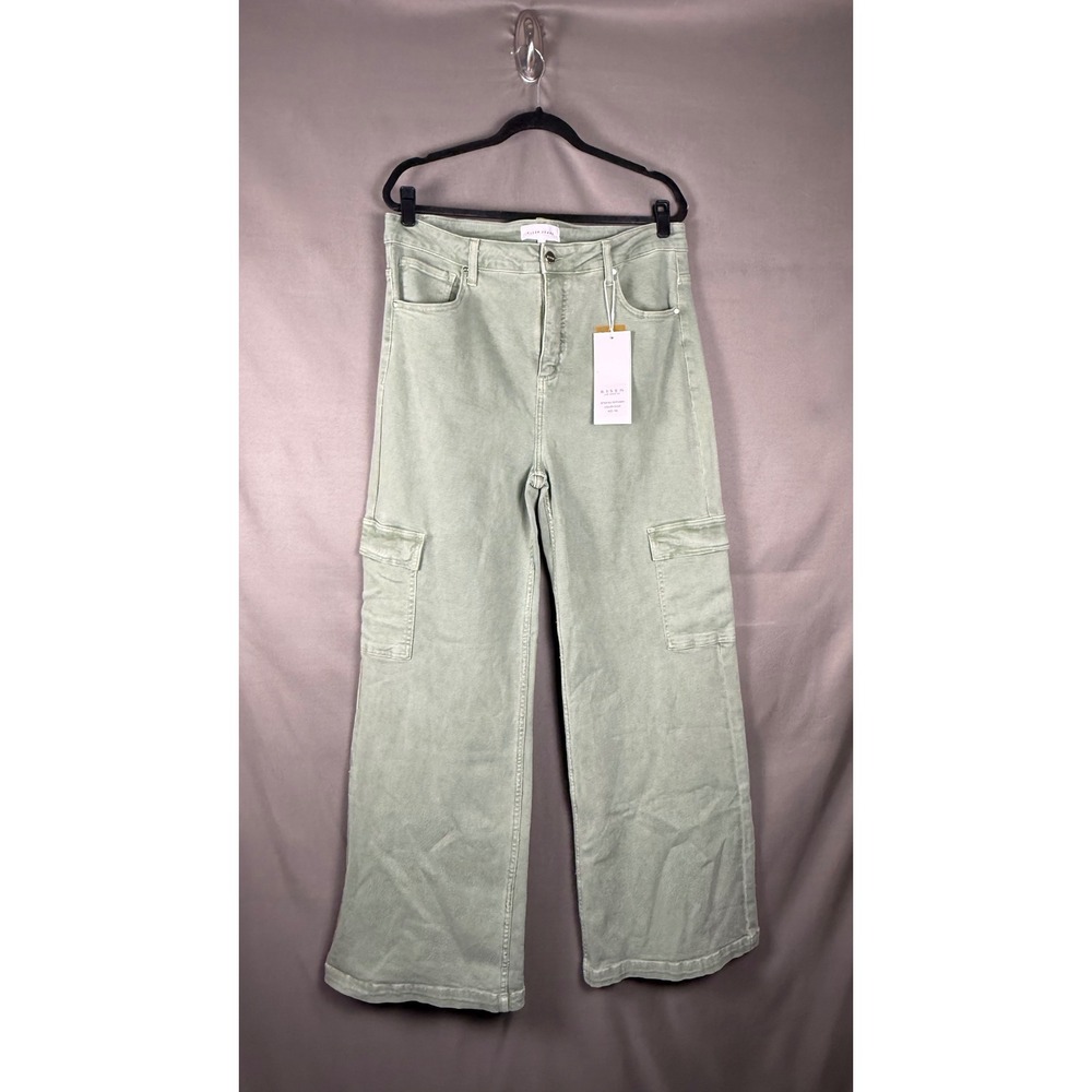 Risen Jeans Cargo Pants Womens 1XL Olive Green Wide Leg High Rise‎ RDP5488X NEW
